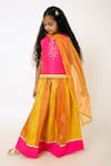 Shop_A Little Fable_Pink Poly Brocade Lining 100% Cotton Embroidery Sequin Blossom Lehenga Set _Online_at_Aza_Fashions