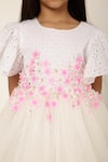 A Little Fable_White 100% Cotton Embroidery Petunia Bloom 3d Lace Tulle Dress _at_Aza_Fashions