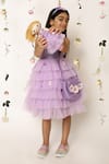 A Little Fable_Purple 100% Polyester Lining 100% Cotton Embellished Ruffled Tulle Dress _Online_at_Aza_Fashions