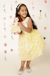 A Little Fable_Yellow 100% Polyester Lining 100% Cotton Embroidery Bloom Ruffle Tiered Dress _Online_at_Aza_Fashions