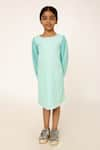 Buy_A Little Fable_Blue 100% Polyester Lining 100% Cotton Embellished Sleeves Pleated Dress _at_Aza_Fashions