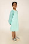 Shop_A Little Fable_Blue 100% Polyester Lining 100% Cotton Embellished Sleeves Pleated Dress _Online_at_Aza_Fashions