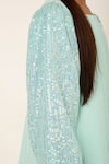 A Little Fable_Blue 100% Polyester Lining 100% Cotton Embellished Sleeves Pleated Dress _at_Aza_Fashions