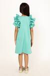 Shop_A Little Fable_Blue 100% Polyester Lining 100% Cotton Shoulder Ruffle A Line Wildflower Dress _at_Aza_Fashions