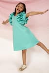 Shop_A Little Fable_Blue 100% Polyester Lining 100% Cotton Shoulder Ruffle A Line Wildflower Dress _Online_at_Aza_Fashions