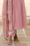 Buy_Pheeta_Pink Mulmul Embroidery Fringe Lace V-neck Gathered Yoke Anarkali And Pant Set _Online_at_Aza_Fashions