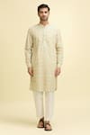 RNG Safawala_Beige Kurta Cotton Silk Printed Geometric And Embroidered Set _Online_at_Aza_Fashions