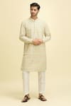 Buy_RNG Safawala_Beige Kurta Cotton Silk Printed Geometric And Embroidered Set 