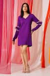 Buy_KEOO_Purple Moss Georgette Embroidery Crystals V-neck Alba Dress _at_Aza_Fashions