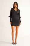 Buy_KEOO_Black Banana Crepe Embroidery Crystals V-neck Emily Dress 