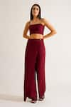 Buy_KEOO_Maroon Chiffon Embroidery Crystals Shirt Collar Grace And Flap Pant Set _Online_at_Aza_Fashions