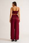 Shop_KEOO_Maroon Chiffon Embroidery Crystals Shirt Collar Grace And Flap Pant Set _Online_at_Aza_Fashions