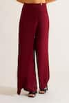 Shop_KEOO_Maroon Chiffon Embroidery Crystals Shirt Collar Grace And Flap Pant Set 