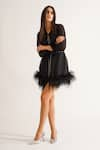 KEOO_Black Chiffon Embellished Rhinestones Dress Collar Hailey And Belt Set _at_Aza_Fashions