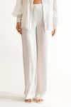 Shop_KEOO_White Chiffon Embellished Rhinestone Shirt Collar Ivory And Pant Set _Online_at_Aza_Fashions