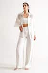 KEOO_White Chiffon Embellished Rhinestone Shirt Collar Ivory And Pant Set _at_Aza_Fashions