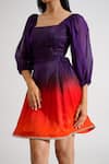 Shop_KEOO_Purple Cotton Satin Embroidery Lace Square Jane Ombre Sunset Dress _Online_at_Aza_Fashions