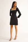 Buy_KEOO_Black Banana Crepe Embellished Crystals Square Roma Dress _Online_at_Aza_Fashions