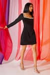 Shop_KEOO_Black Banana Crepe Embellished Crystals Square Roma Dress _Online_at_Aza_Fashions