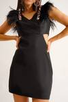 Buy_KEOO_Black Banana Crepe Embroidery Crystals V-neck Sapphire Cut Out Dress _Online_at_Aza_Fashions