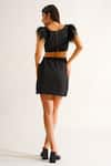 Shop_KEOO_Black Banana Crepe Embroidery Crystals V-neck Sapphire Cut Out Dress _at_Aza_Fashions