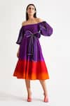 Buy_KEOO_Purple Raw Silk Embellished Rhinestones Off Shoulder Scarlet Ombre Flared Dress _Online_at_Aza_Fashions