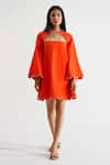 Buy_KEOO_Orange Banana Crepe Embellished Rhinestones Cut Out Shani Scallop Dress _Online_at_Aza_Fashions