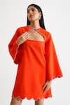 Shop_KEOO_Orange Banana Crepe Embellished Rhinestones Cut Out Shani Scallop Dress _Online_at_Aza_Fashions