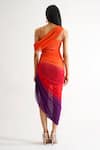 Shop_KEOO_Purple Lycra Embroidery Crystals Asymmetric Tango Ombre Dress _at_Aza_Fashions