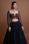 Damoiselle_Black Georgette Embroidered Sequin Notched Grace Lehenga Set _Online_at_Aza_Fashions