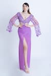 Buy_Damoiselle_Purple Net Lycra Embroidered Sequin Plunge-v Luxe Floral Dress _at_Aza_Fashions