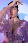 Shop_Damoiselle_Purple Net Lycra Embroidered Sequin Plunge-v Luxe Floral Dress _Online_at_Aza_Fashions