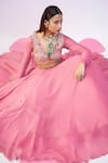 Buy_Damoiselle_Pink Georgette Net Hand Embroidery Sequins Regal Rose Blouse And Lehenga Set _Online_at_Aza_Fashions