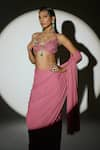 Buy_Damoiselle_Pink Georgette Net Hand Embroidery Noble Blush Blouse With Pre-draped Saree _at_Aza_Fashions