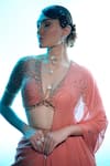 Shop_Damoiselle_Peach Georgette Net Hand Embroidery Floral Apricot Affair Blouse And Lehenga Set _at_Aza_Fashions