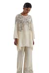 Buy_One Not Two_Off White Kaftan Crushed Silk Hand Embroidered Sequins Round With Pant 