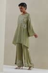 One Not Two_Green Kaftan Crushed Silk Hand Embroidered Sequins Round With Pant _at_Aza_Fashions