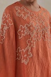 Buy_One Not Two_Orange Kaftan Crushed Silk Hand Embroidered Sequins Round Bead With Pant _Online_at_Aza_Fashions