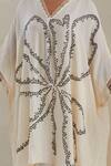 One Not Two_Off White Kaftan Crushed Silk Hand Embroidered Flower V-neck With Pant _Online_at_Aza_Fashions