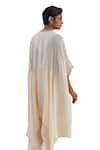 One Not Two_Off White Kaftan Crushed Silk Hand Embroidered Flower V-neck With Pant _Online