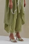 One Not Two_Green Kaftan Crushed Silk Hand Embroidered Flower V-neck And Pant Set _Online_at_Aza_Fashions