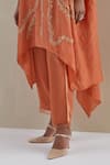 One Not Two_Orange Kaftan Crushed Silk Hand Embroidered Flower V-neck And Flared Pant Set _Online_at_Aza_Fashions