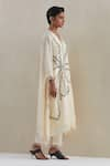 Buy_One Not Two_Off White Kaftan Crushed Silk Hand Embroidered Flower V-neck Asymmetric Set _Online_at_Aza_Fashions