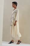 Shop_One Not Two_Off White Kaftan Crushed Silk Hand Embroidered Flower V-neck Asymmetric Set _Online_at_Aza_Fashions