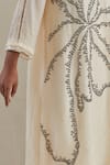 One Not Two_Off White Kaftan Crushed Silk Hand Embroidered Flower V-neck Asymmetric Set _at_Aza_Fashions