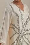 Buy_One Not Two_Off White Kaftan Crushed Silk Hand Embroidered Flower V-neck Asymmetric Set 