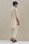 Shop_One Not Two_Off White Shirt Kurta Crushed Silk Hand Embroidered Flower Collared With Pant _at_Aza_Fashions