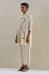 Buy_One Not Two_Off White Shirt Kurta Crushed Silk Hand Embroidered Flower Collared With Pant _Online_at_Aza_Fashions