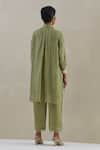 Shop_One Not Two_Green Shirt Kurta Crushed Silk Hand Embroidered Flower Collared With Pant _at_Aza_Fashions