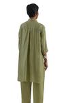 One Not Two_Green Shirt Kurta Crushed Silk Hand Embroidered Flower Collared With Pant _Online_at_Aza_Fashions